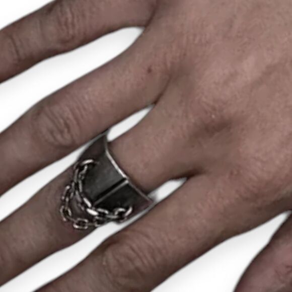 Black Matte Stainless Steel Chain Bound Wide Band Ring - NEW - Picture 3 of 4